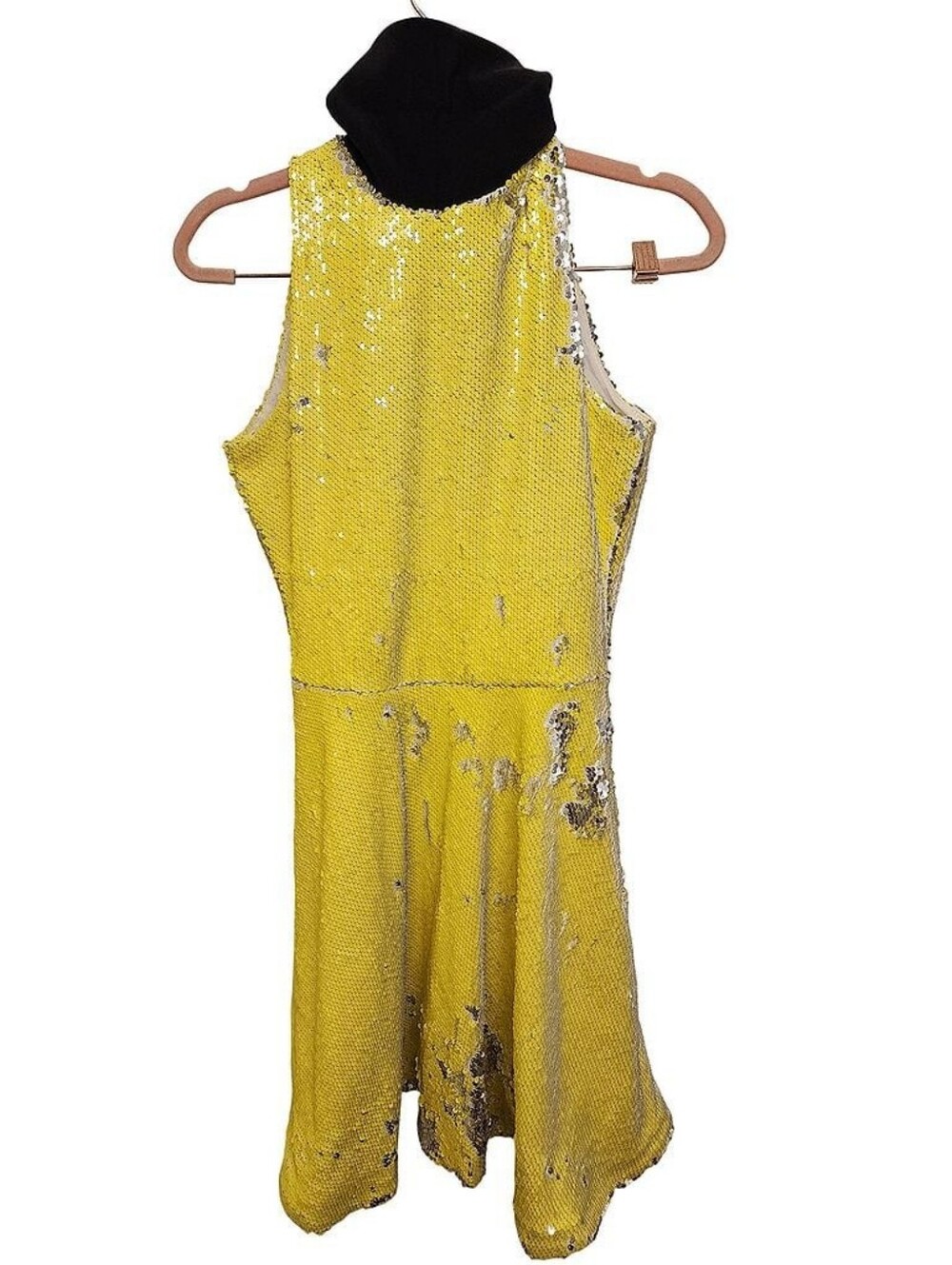 Marcell Von Berlin Yellow & Silver Sequin Mini Dress with High Neck